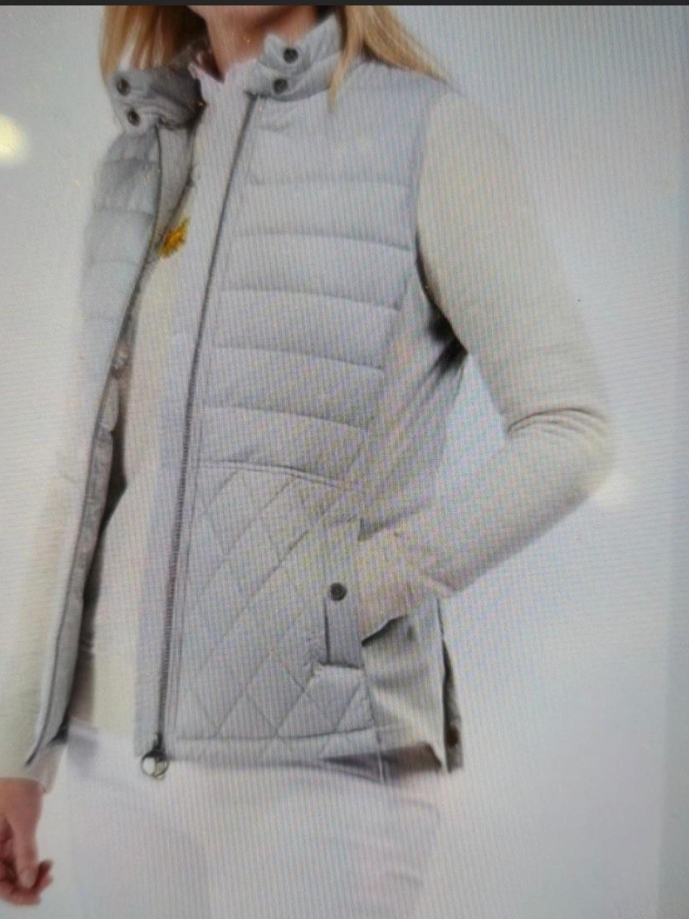 Barbour Light Gray Quilted Front Jacket with Knit Sleeves